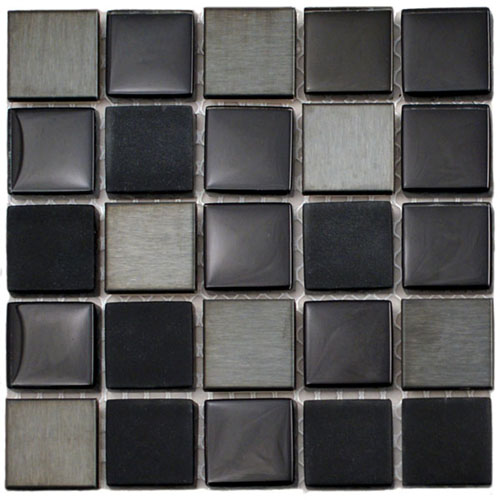 Raven Blend is a sleek black glass tile blend