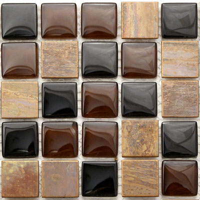Falcon Blend with metal and brown glass tile for backsplashes