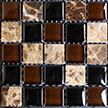 Black and brown glass with stone tiles for backsplashes