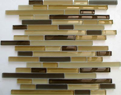 A brown glass tile blend with tans, neutrals and beige